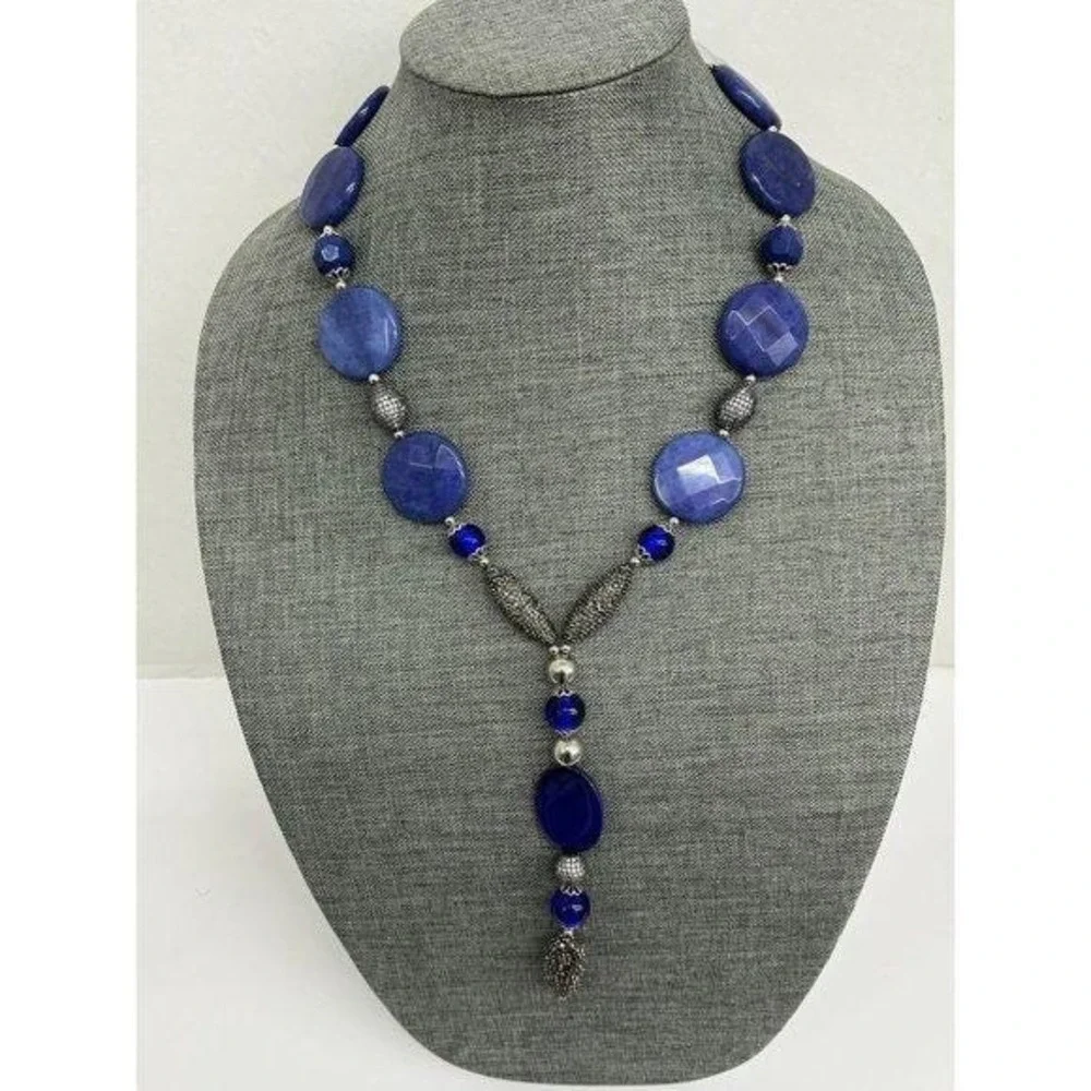 Necklace Lapis Lazuli Blue Pave Lobster Clasp Y-Drop Style New with Tags